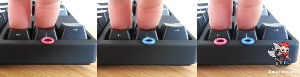 Side-by-side: Red O-ring, Blue O-ring, No O-ring