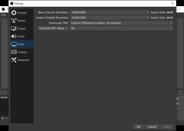 Video Output settings